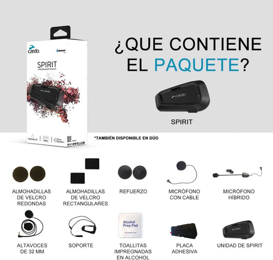 Cardo Spirit Intercomunicador Bluetooth 2 vías para motocicleta – Negro (Unidad individual)